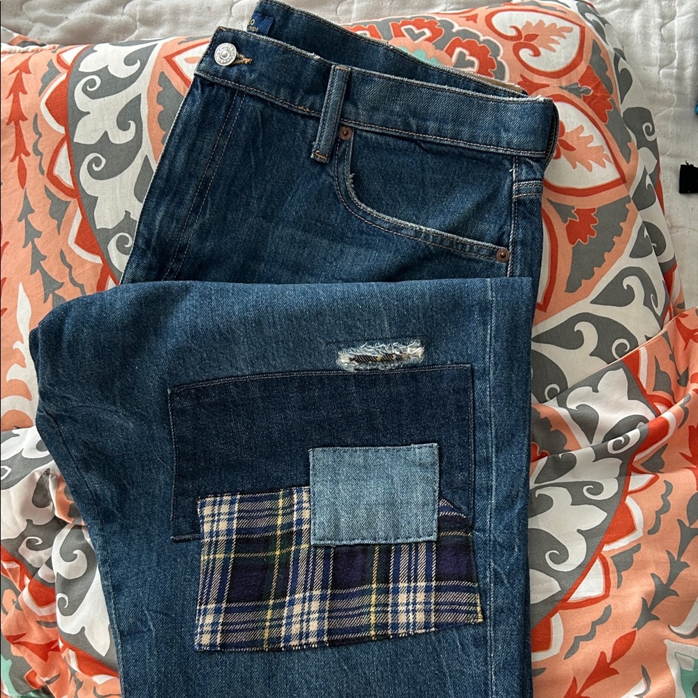 Polo by Ralph Lauren Women's Blue Patchwork Slim Boyfriend Jeans - Picture 6 of 7